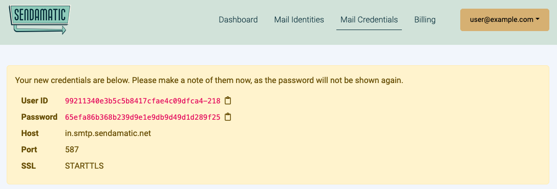 Mail credential created